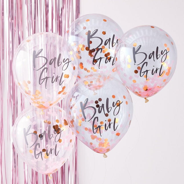 Roze Confetti Ballonnen Baby Girl 30cm 5st van Ginger Ray koop je bij Partywinkel