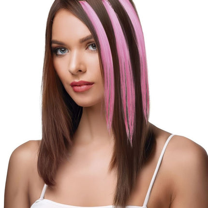 Roze Hair Extension 50cm 3st van Fiestas Guirca koop je bij Partywinkel