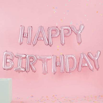 Roze Happy Birthday Ballonnen Set 35cm van Ginger Ray koop je bij Partywinkel