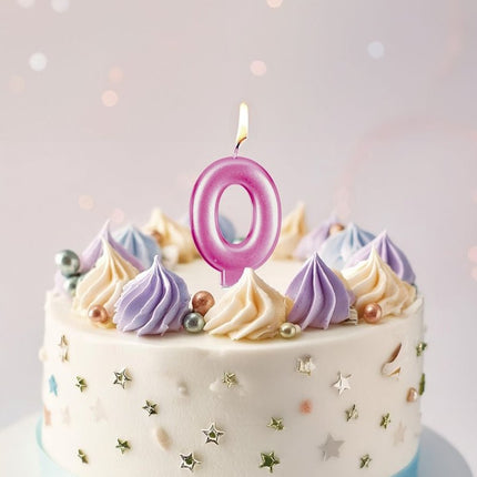 Roze Kaars 0 Jaar Metallic 8cm van Fiestas Guirca koop je bij Partywinkel