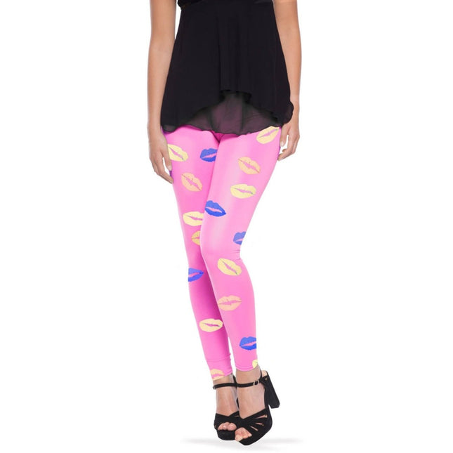Roze Legging met lippen van Folat koop je bij Partywinkel