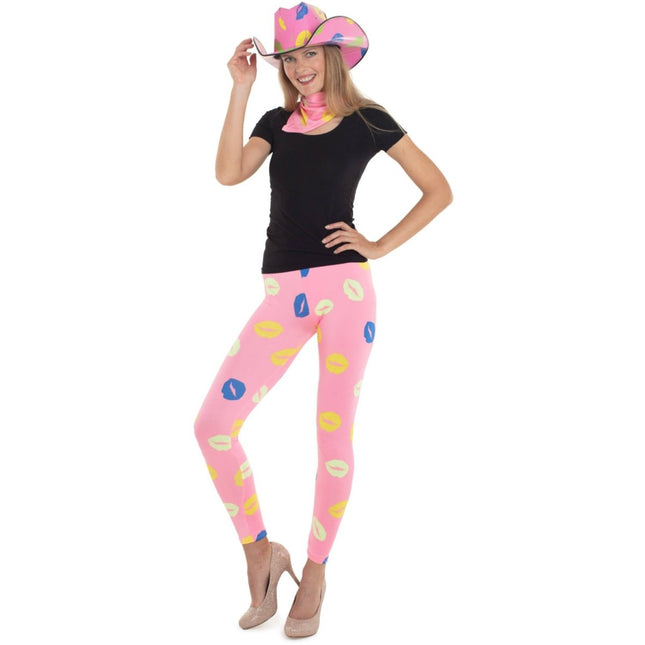 Roze Legging met lippen van Folat koop je bij Partywinkel