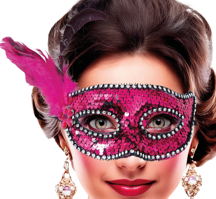 Roze Oogmasker Veren Volwassen van Fiestas Guirca koop je bij Partywinkel