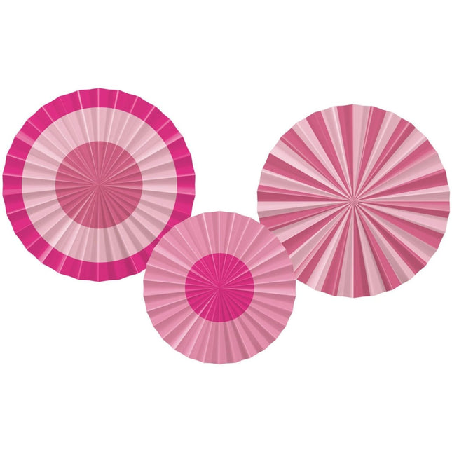 Roze Papieren Waaiers 35cm 3st van Folat koop je bij Partywinkel