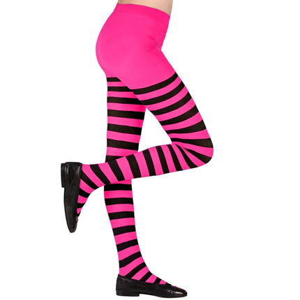 Roze Zwarte Panty Kind Gestreept van Widmann koop je bij Partywinkel