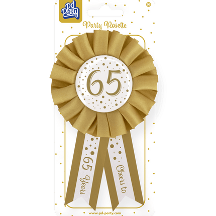 Rozet 65 Jaar Goud Wit 14cm van Paper Dreams koop je bij Partywinkel