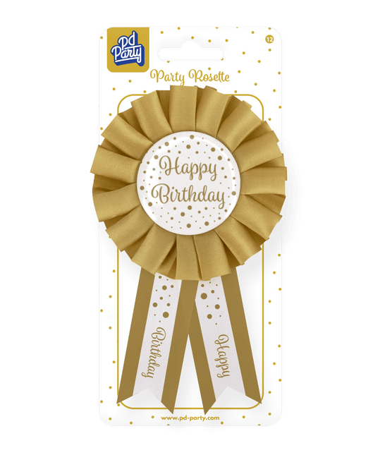 Rozet Happy Birthday Goud Wit 14cm van Paper Dreams koop je bij Partywinkel