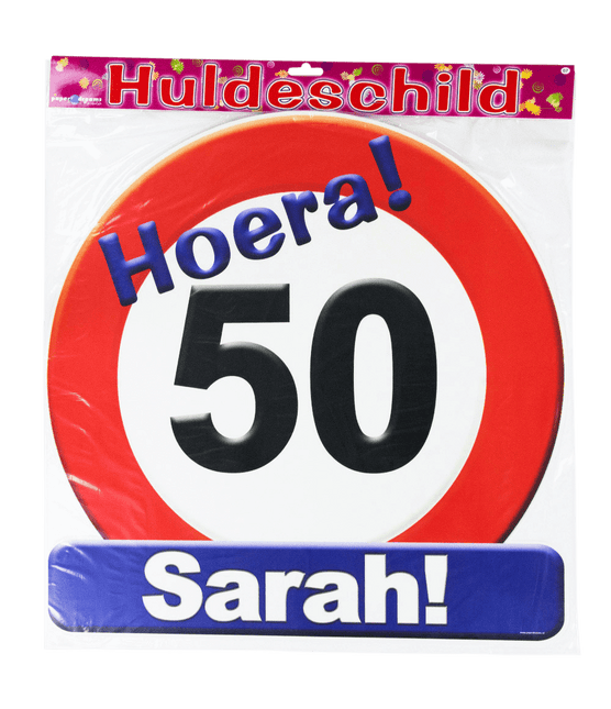 Sarah Deurbord 50 Jaar Verkeersbord 50cm van Paper Dreams koop je bij Partywinkel