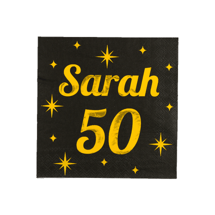 Sarah Servetten Zwart Goud 50 Jaar 19cm 16st van Paper Dreams koop je bij Partywinkel