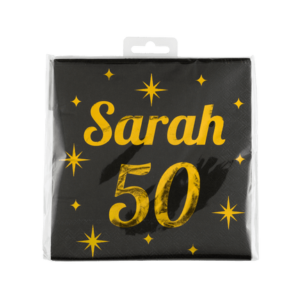Sarah Servetten Zwart Goud 50 Jaar 19cm 16st van Paper Dreams koop je bij Partywinkel