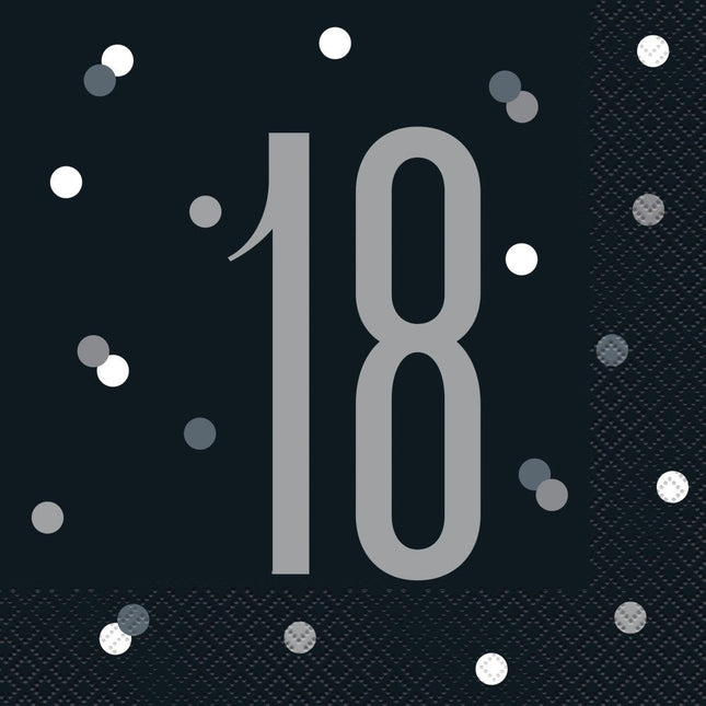 Servetten 18 Jaar Zwart 33cm 16st van Unique koop je bij Partywinkel