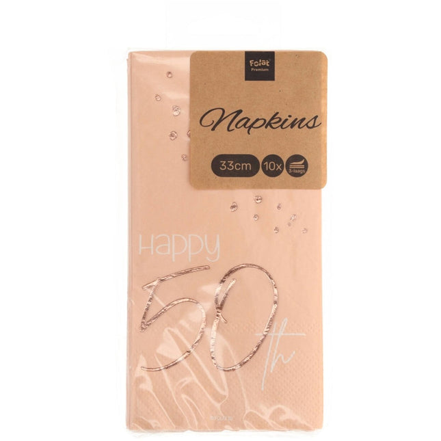 Servetten 50 Jaar Rose Goud 33cm 10st van Folat koop je bij Partywinkel