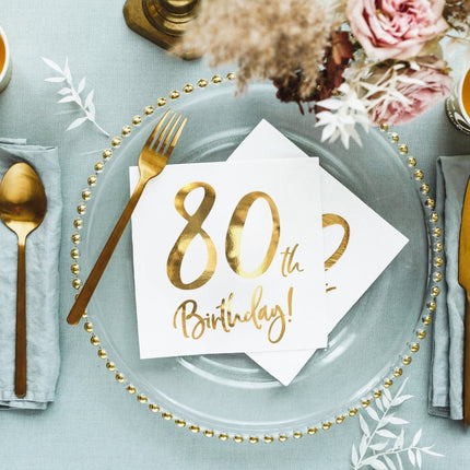 Servetten 80 Jaar Wit 33cm 20st van Partydeco koop je bij Partywinkel