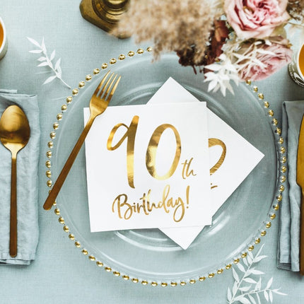 Servetten 90 Jaar Wit 33cm 20st van Partydeco koop je bij Partywinkel