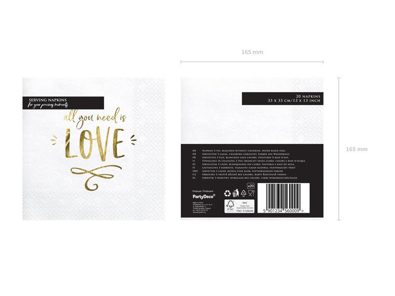 Servetten All You Need Is Love 33cm 20st van Partydeco koop je bij Partywinkel