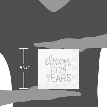 Servetten Cheers To 25 Year Zilver 25cm 16st van Unique koop je bij Partywinkel
