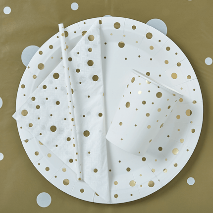 Servetten Gouden Stippen Wit 17cm 16st van Paper Dreams koop je bij Partywinkel