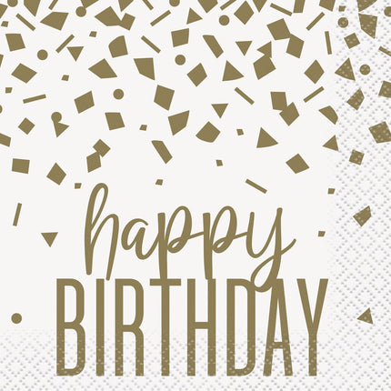 Servetten Happy Birthday Goud Confetti 25cm 16st van Unique koop je bij Partywinkel