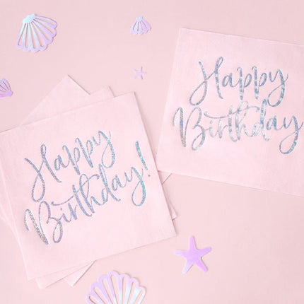 Servetten Happy Birthday Lichtroze 33cm 20st van Partydeco koop je bij Partywinkel