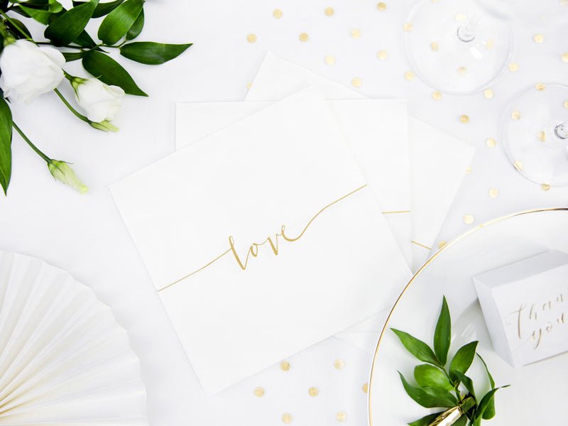 Servetten Love Goud 33cm 20st van Partydeco koop je bij Partywinkel