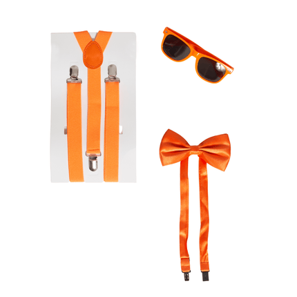Set Bretels/Bril/Strik Neon Oranje van Partychimp koop je bij Partywinkel