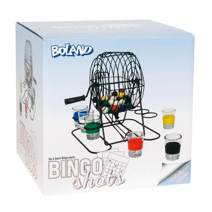Set drankspel Bingo shots (metalen bingo rad, 48 balletjes, 6 glazen shotglaasjes) van Boland koop je bij Partywinkel