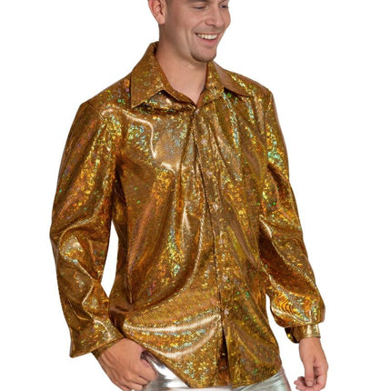 Shiny Disco Shirt Goud van Partychimp koop je bij Partywinkel