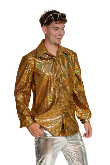 Shiny Disco Shirt Goud van Partychimp koop je bij Partywinkel