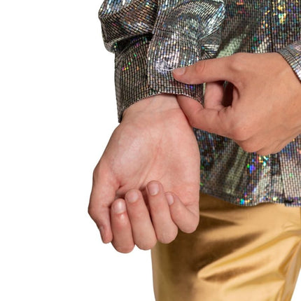 Shiny Disco Shirt Zilver van Partychimp koop je bij Partywinkel