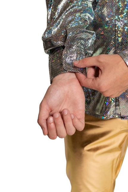 Shiny Disco Shirt Zilver van Partychimp koop je bij Partywinkel