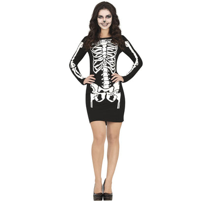 Skelet Halloween Jurk Dames Zwart Rood van Fiestas Guirca koop je bij Partywinkel