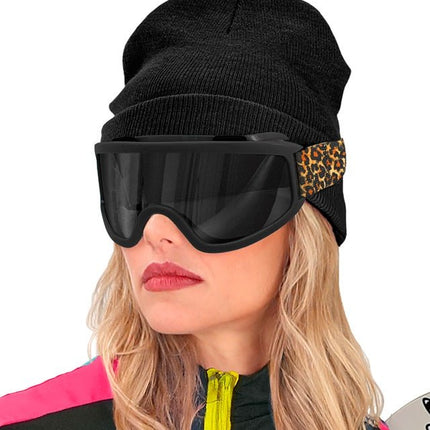 Ski Bril 80s Zwart Luipaardprint van Widmann koop je bij Partywinkel