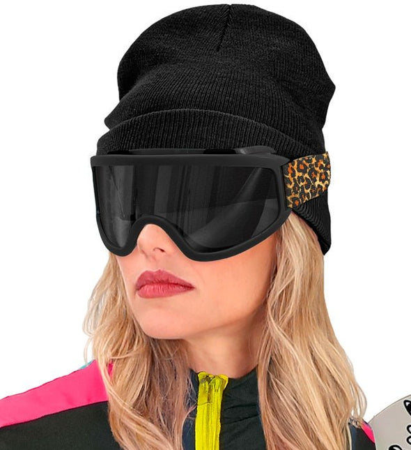 Ski Bril 80s Zwart Luipaardprint van Widmann koop je bij Partywinkel