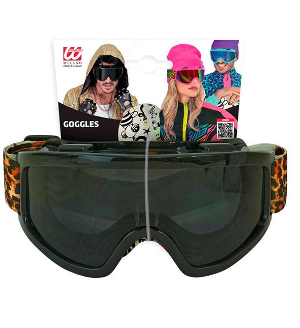 Ski Bril 80s Zwart Luipaardprint van Widmann koop je bij Partywinkel