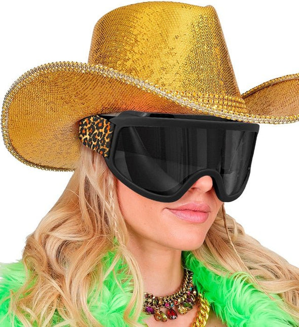 Ski Bril 80s Zwart Luipaardprint van Widmann koop je bij Partywinkel