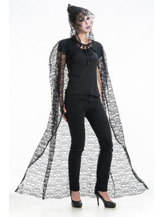 Schedel Cape Met Capuchon Zwart 145cm