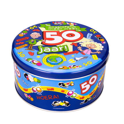 Snoeptrommel 50 Jaar 14cm van Paper Dreams koop je bij Partywinkel