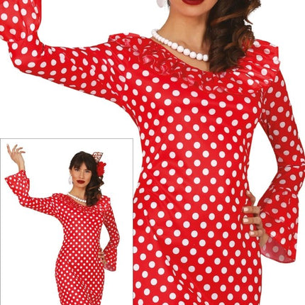 Spaanse Jurk Flamenco Witte Stippen van Fiestas Guirca koop je bij Partywinkel