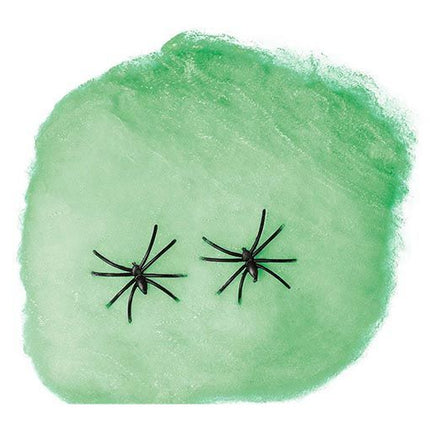 Spinnenweb Groen met 4 Spinnen 60gr van Fiestas Guirca koop je bij Partywinkel