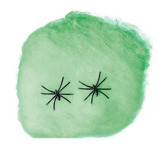 Spinnenweb Groen met 4 Spinnen 60gr van Fiestas Guirca koop je bij Partywinkel