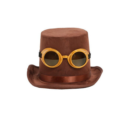 Steampunk Hoed Bruin Met Bril van Fiestas Guirca koop je bij Partywinkel