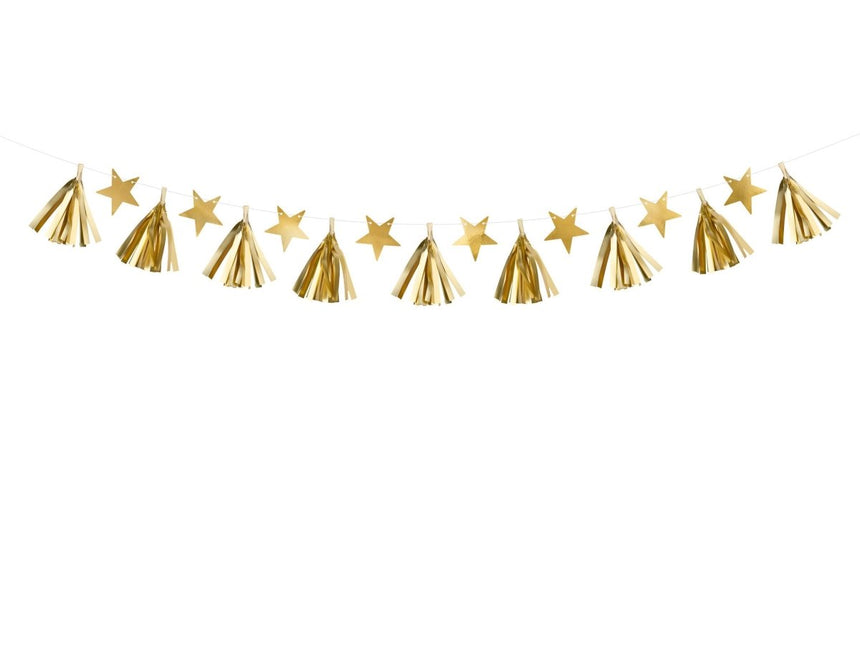 Sterren Tassel Slinger Goud 1,3m van Partydeco koop je bij Partywinkel