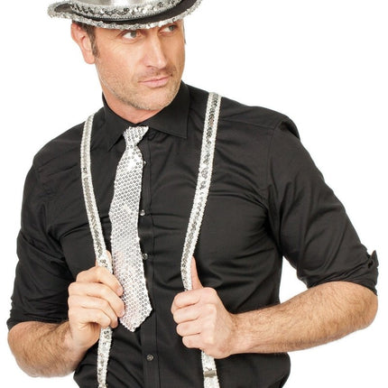 Zilveren Stropdas Pailletten van Wilbers & Wilbers koop je bij Partywinkel