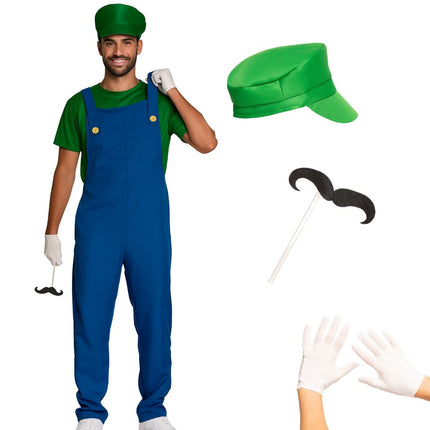 Super Mario Pak Groen Blauw Heren Luigi van PartyXclusive koop je bij Partywinkel