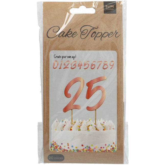 Taart Cijfers Rose Goud 19cm 20st van Folat koop je bij Partywinkel
