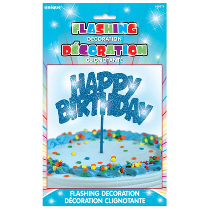 Taartopper Happy Birthday Blauw Verlichting 26cm van Unique koop je bij Partywinkel