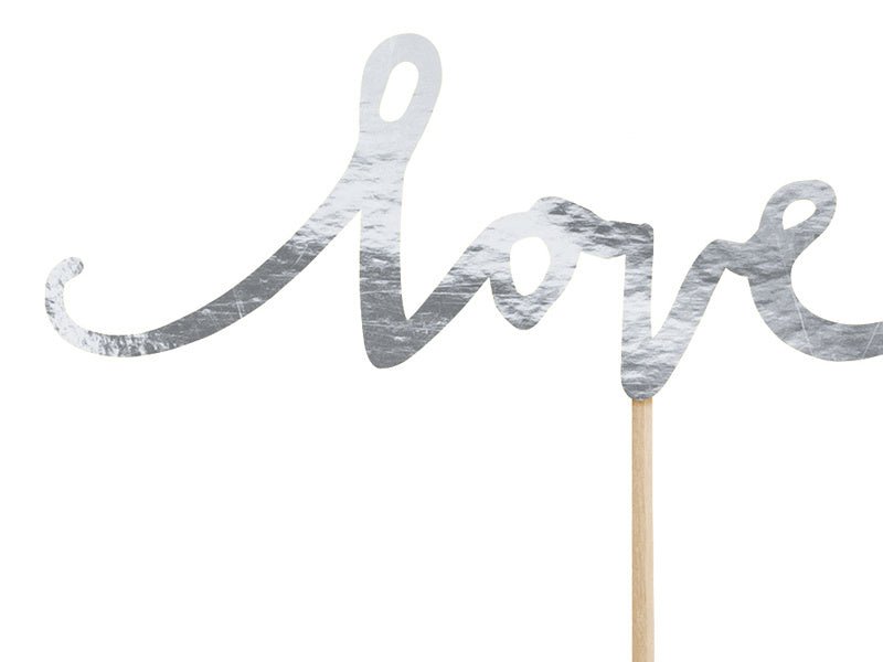 Taarttoppers Love Zilver 13cm 6st van Partydeco koop je bij Partywinkel