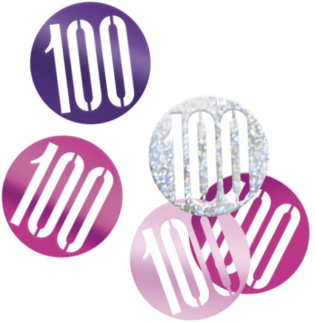 Tafelconfetti 100 Jaar Roze 14gr van Unique koop je bij Partywinkel