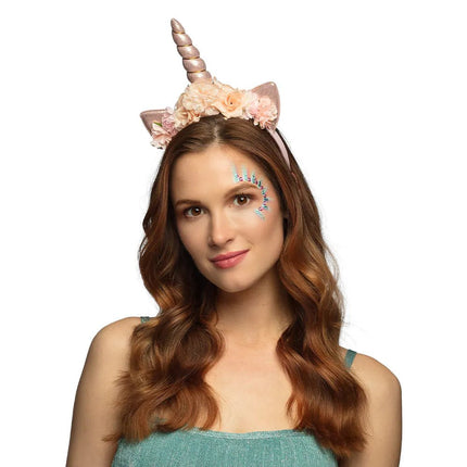 Unicorn Haarband Roze Met Bloemen van Boland koop je bij Partywinkel