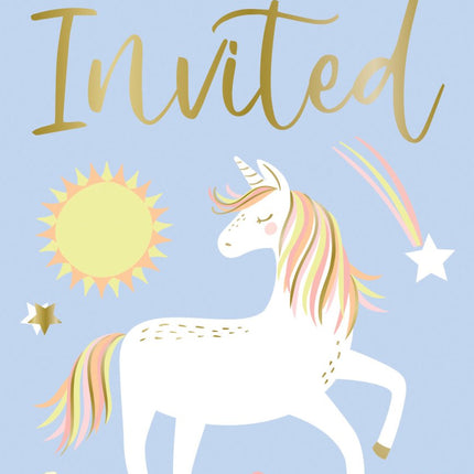 Unicorn Uitnodigingen Blauw/Goud 8st van Unique koop je bij Partywinkel
